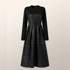 Black Long Sleeve Textured Midi Dress